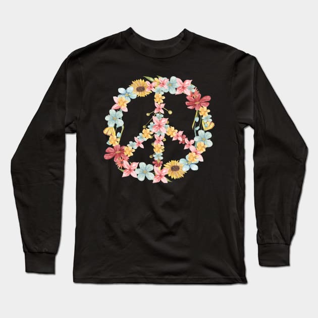 Peace Flowers Long Sleeve T-Shirt by Danipost